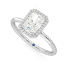 Radiant Cut Halo Moissanite Engagement Ring with Hidden Anniversary Stone Accent