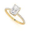 Radiant Cut Moissanite Engagement Ring with Hidden Halo and Anniversary Stone Accent