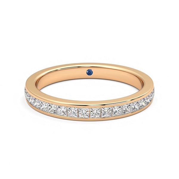 Half Eternity Channel Set Princess Cut Moissanite Wedding Band with Anniversary Stone Accent