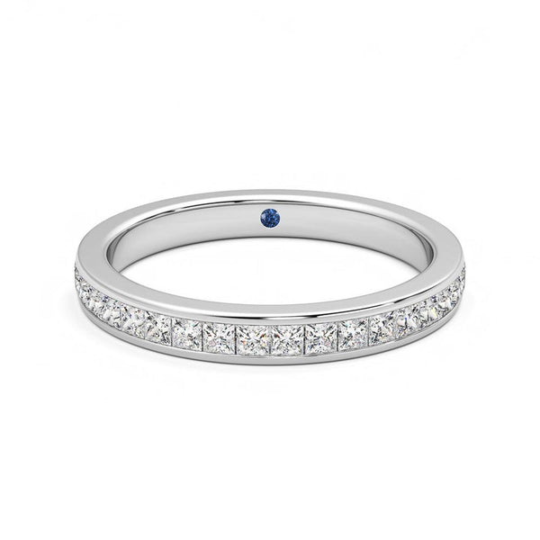 Half Eternity Channel Set Princess Cut Moissanite Wedding Band with Anniversary Stone Accent