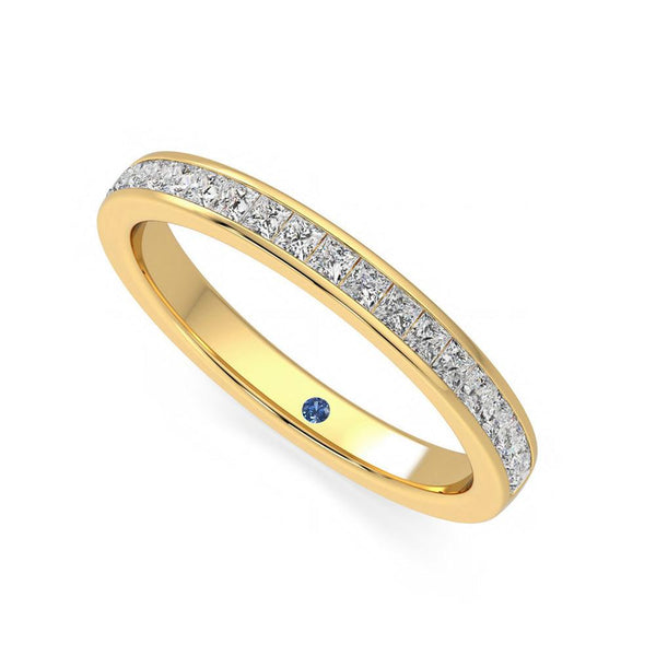 Half Eternity Channel Set Princess Cut Moissanite Wedding Band with Anniversary Stone Accent