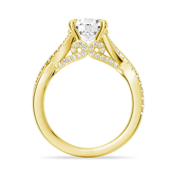 Round Moissanite Twisted Band Engagement Ring with Hidden Accents