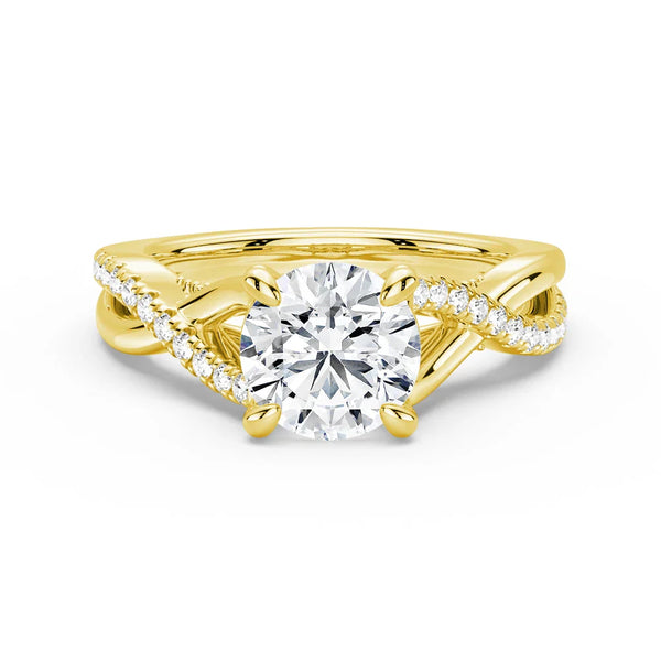 Round Moissanite Twisted Band Engagement Ring with Hidden Accents