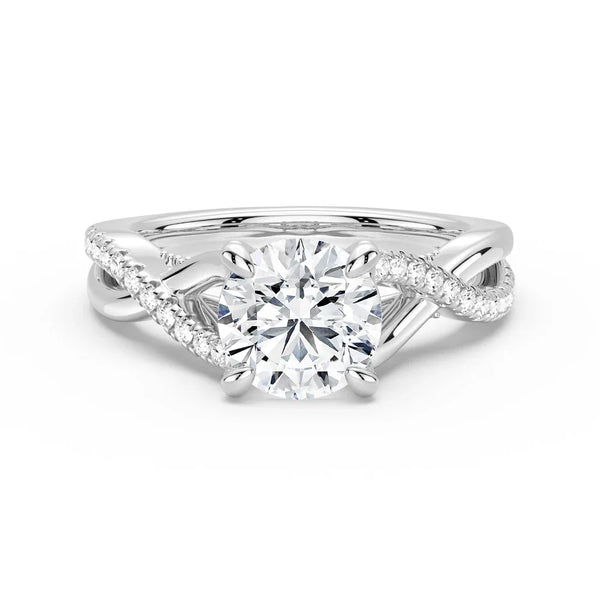 Round Moissanite Twisted Band Engagement Ring with Hidden Accents