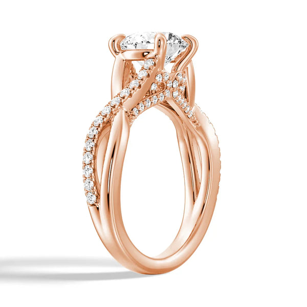 Round Moissanite Twisted Band Engagement Ring with Hidden Accents