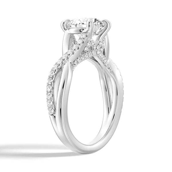 Round Moissanite Twisted Band Engagement Ring with Hidden Accents