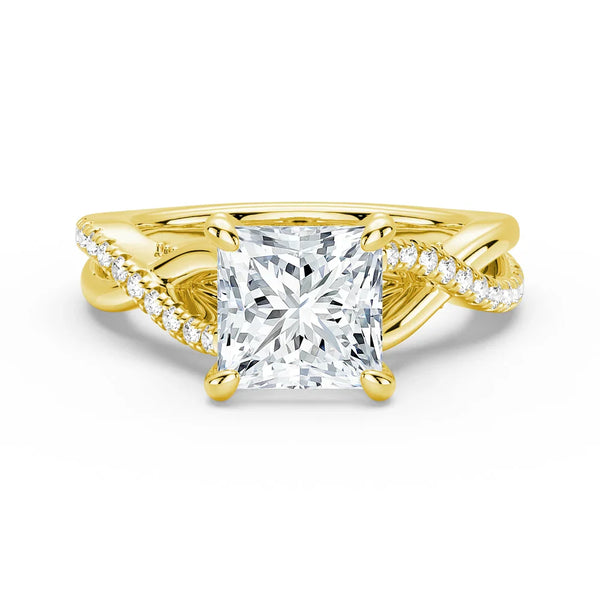 Princess Cut Moissanite Twisted Band Engagement Ring with Hidden Accents