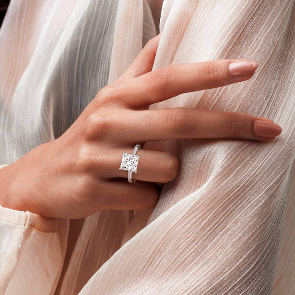Classic Solitaire Princess Cut Moissanite Engagement Ring