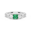Lab Grown Emerald and Princess Cut Diamond Three Stone Ring