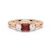 Lab Grown Ruby and Princess Cut Diamond Three Stone Ring