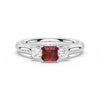 Lab Grown Ruby and Princess Cut Diamond Three Stone Ring