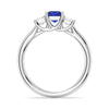 Lab Grown Sapphire and Princess Cut Diamond Three Stone Ring