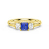Lab Grown Sapphire and Princess Cut Diamond Three Stone Ring