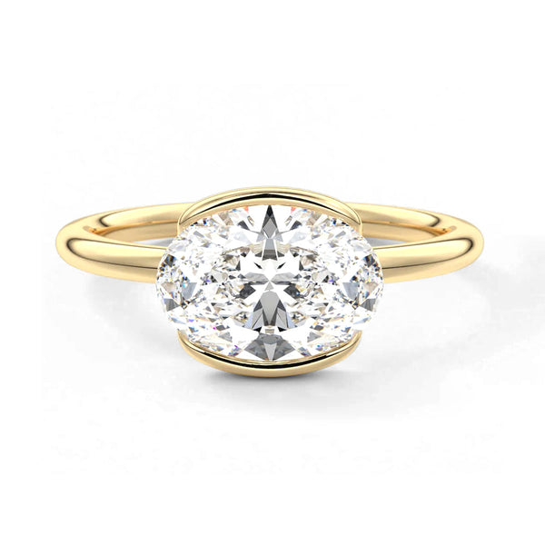 Half Bezel Oval Shaped Moissanite Engagement Ring