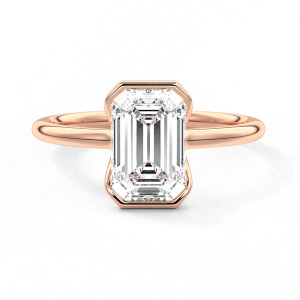 Half Bezel Moissanite Emerald Cut Engagement Ring
