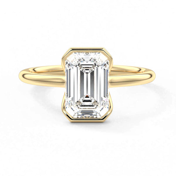 Half Bezel Moissanite Emerald Cut Engagement Ring
