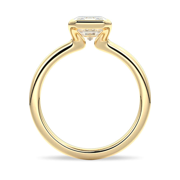 Half Bezel Moissanite Emerald Cut Engagement Ring