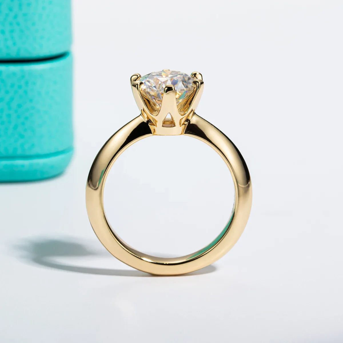 Yellow Gold Plated 2CT/3CT D Color Moissanite Solitaire Ring.