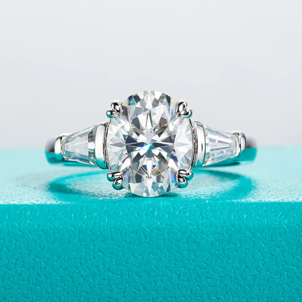 3.8 CTTW Oval Cut D Color Moissanite Engagement Ring.