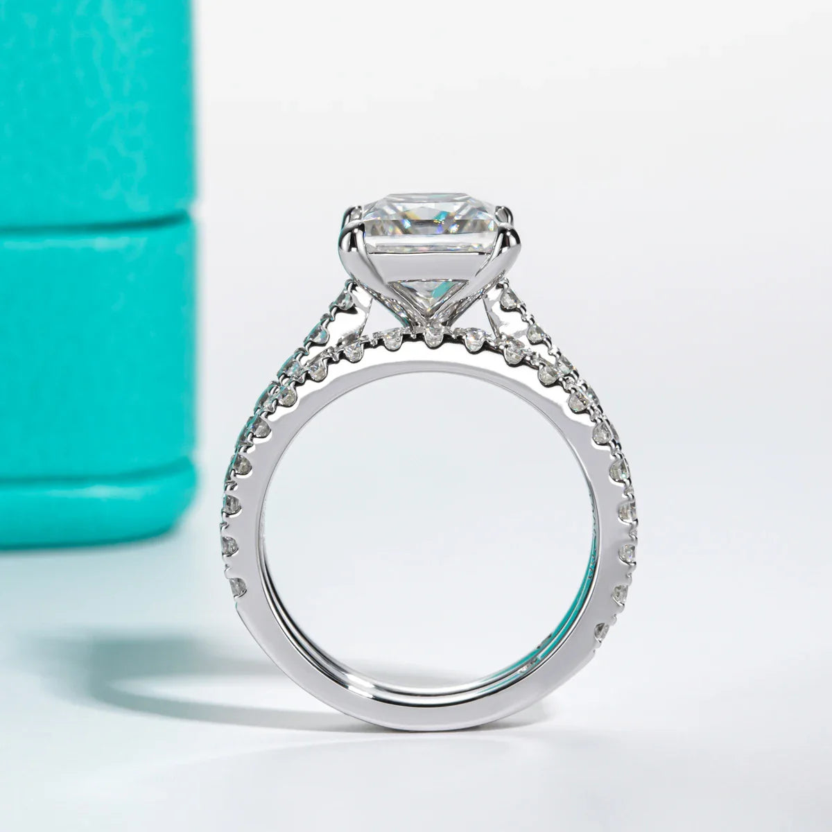 3CT Princess Cut D Color Moissanite Engagement Ring Bridal Sets.