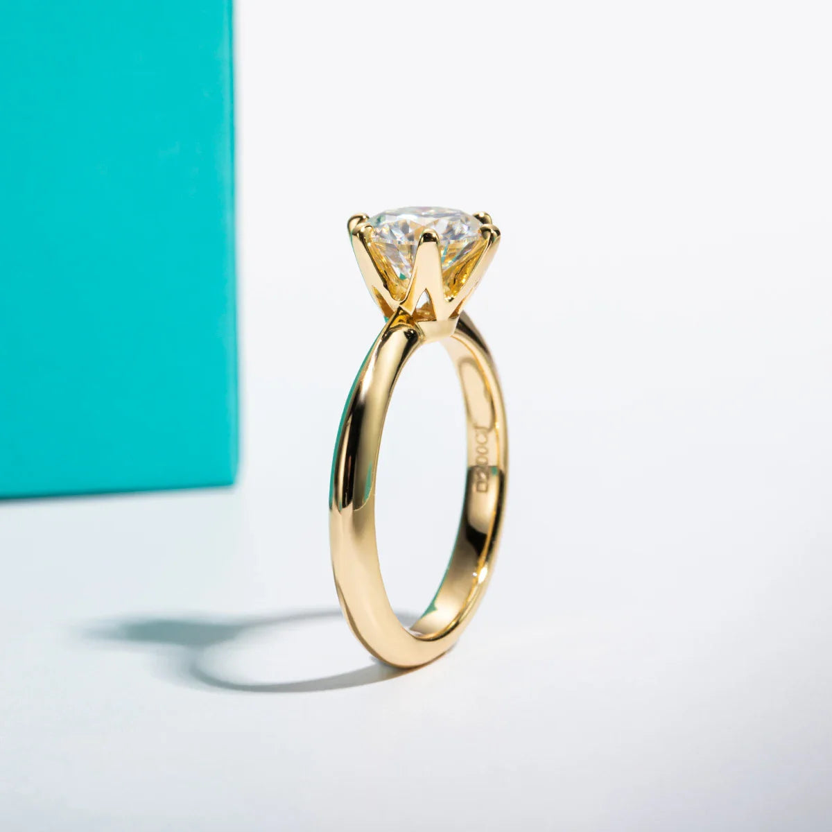 Yellow Gold Plated 2CT/3CT D Color Moissanite Solitaire Ring.