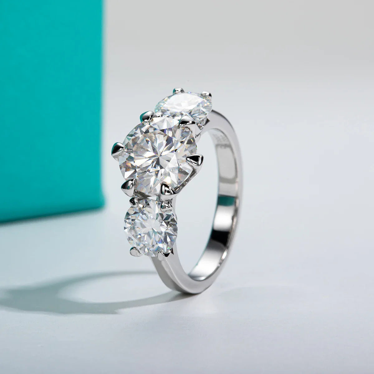 5CT D Color Moissanite Three Stone Engagement Ring.