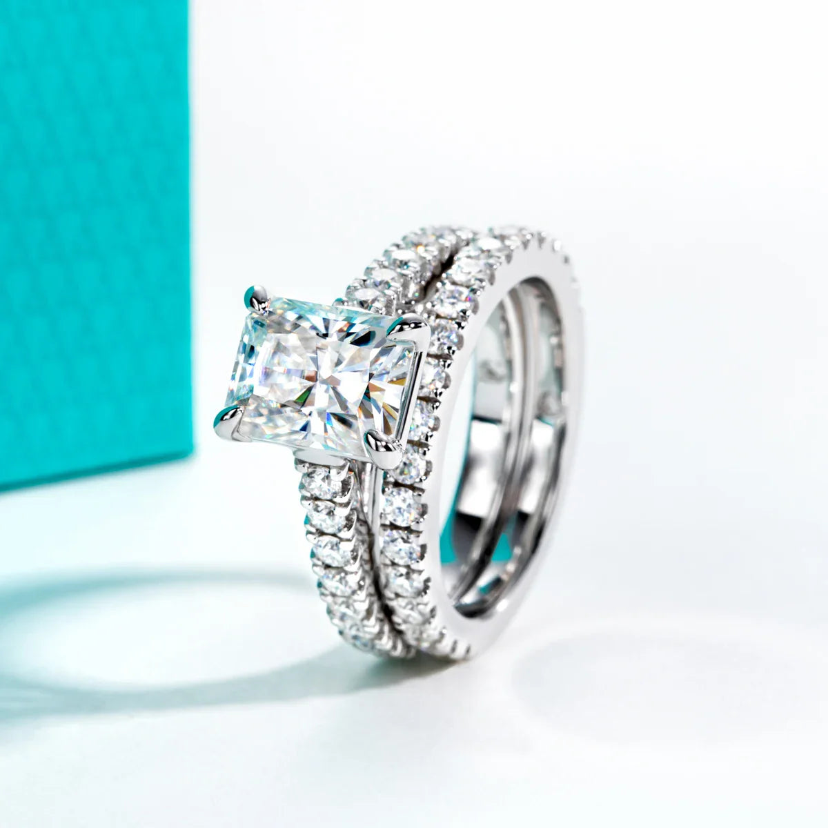 3 CT Radiant Cut Moissanite Bridal Ring Set