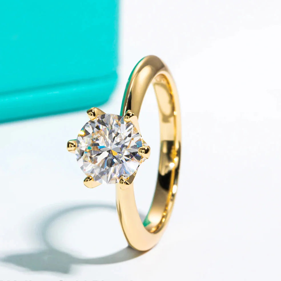 Yellow Gold Plated 2CT/3CT D Color Moissanite Solitaire Ring.