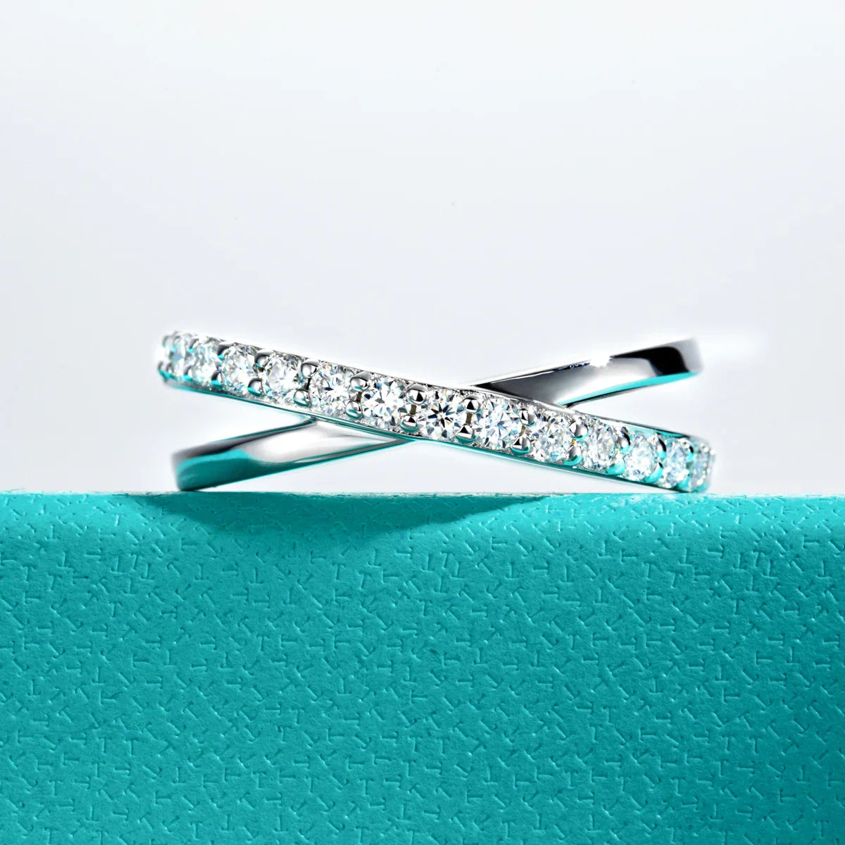 Zeevera.com 2mm D Color Moissanite Cross Band Ring