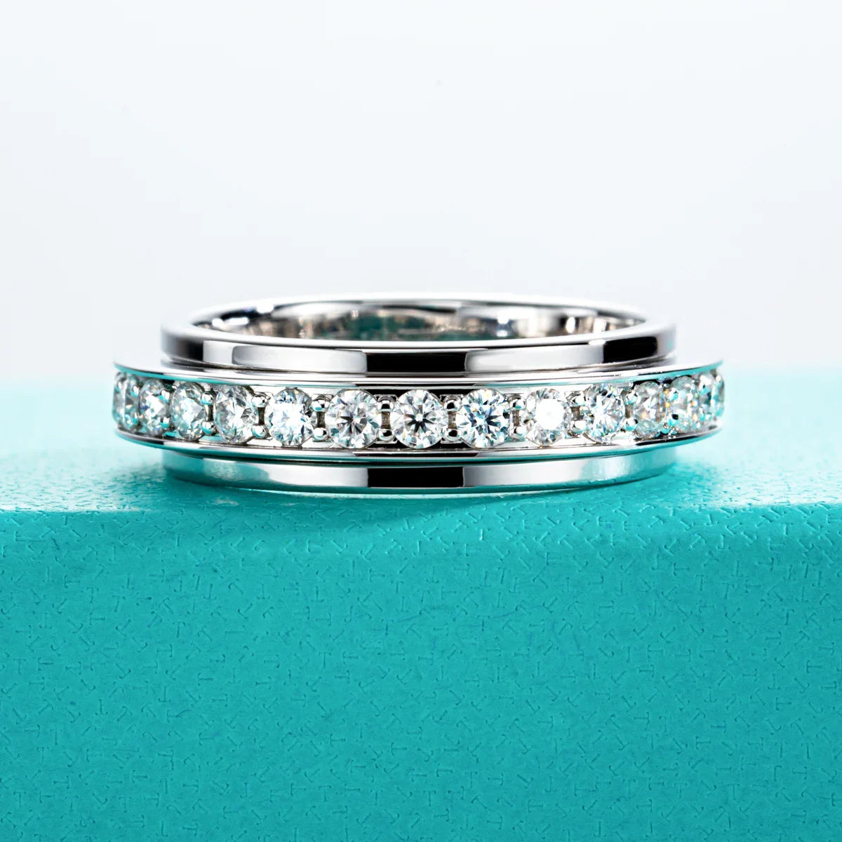 Zeevera.com Moissanite Spinner Eternity Band Rings