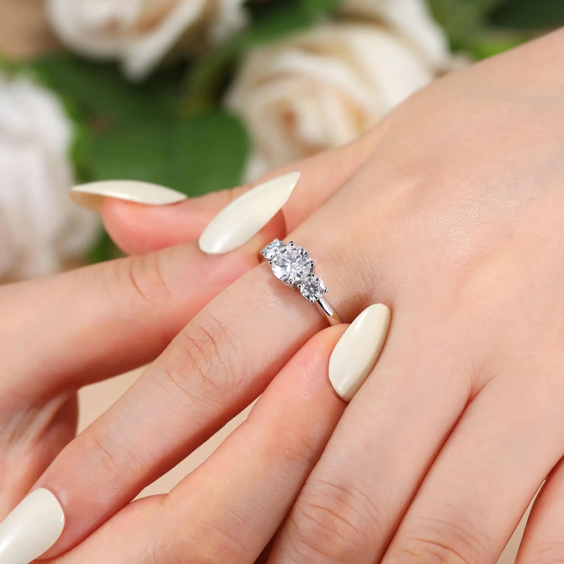 2.0CT D Color Princess Cut Moissanite Promise Ring.