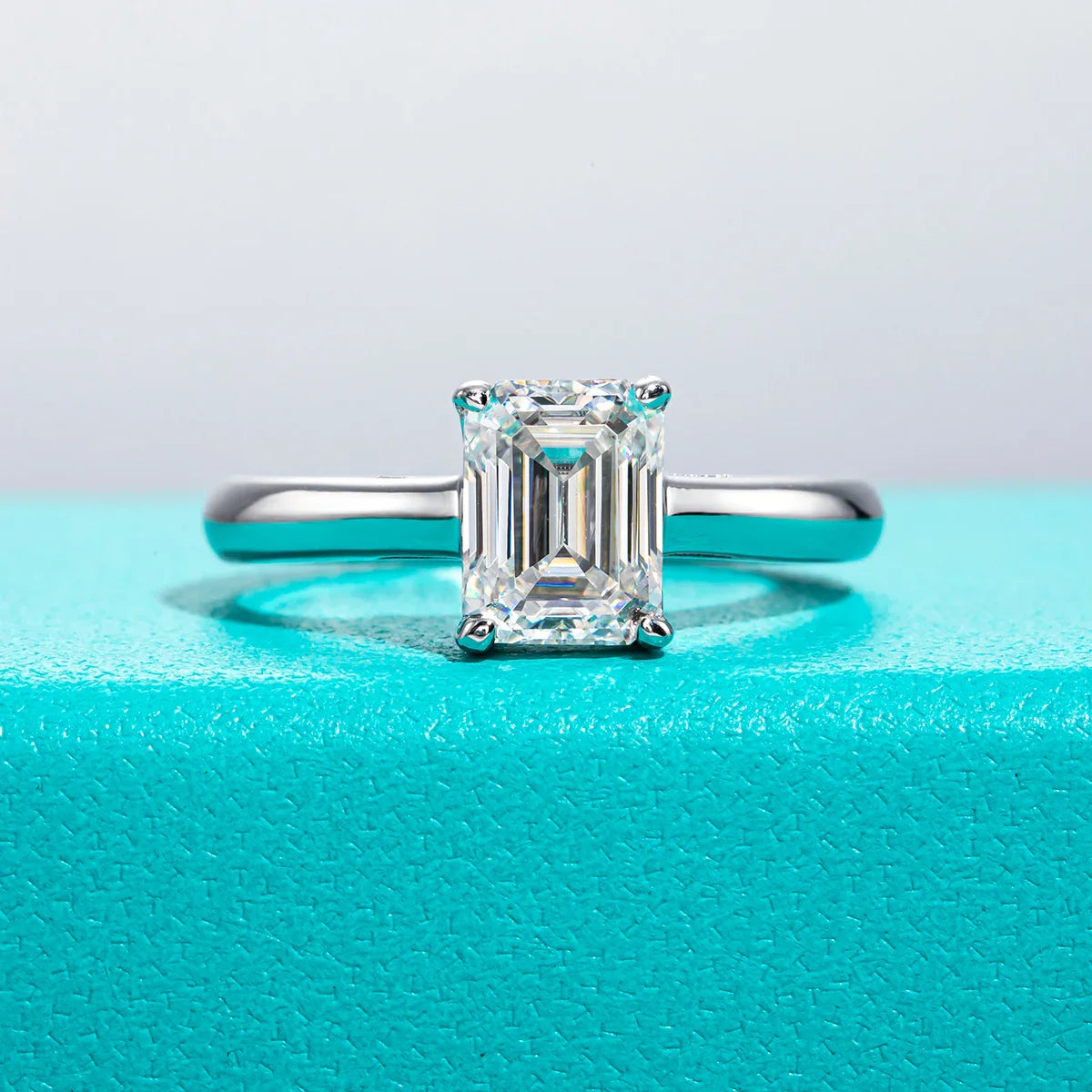 2 CT Emerald Cut Moissanite Engagement Ring | 925 Sterling Silver.