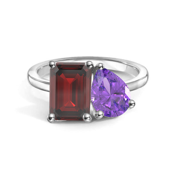 Toi et Moi Personalized Garnet Birthstone Anniversary Ring