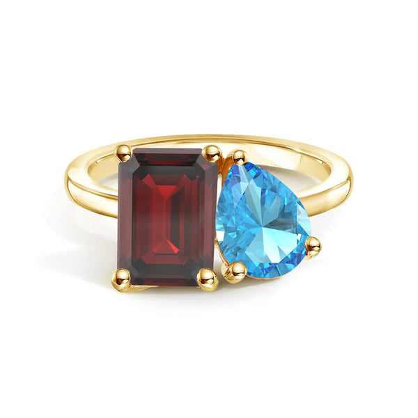 Toi et Moi Personalized Garnet Birthstone Anniversary Ring