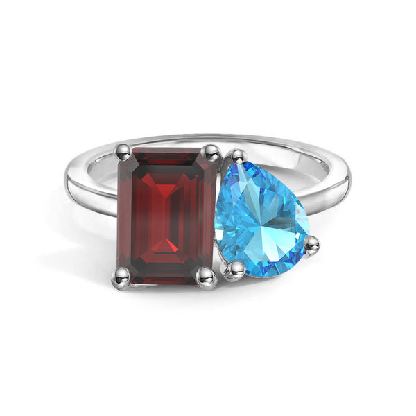 Toi et Moi Personalized Garnet Birthstone Anniversary Ring