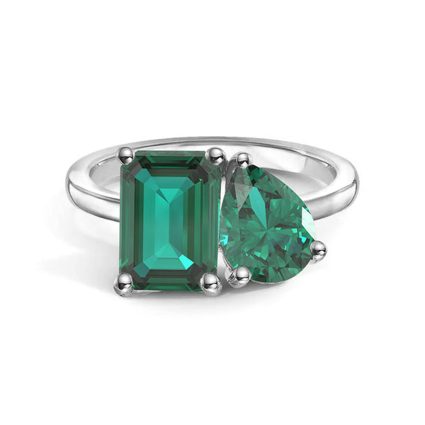 Toi et Moi Personalized Emerald Birthstone Anniversary Ring