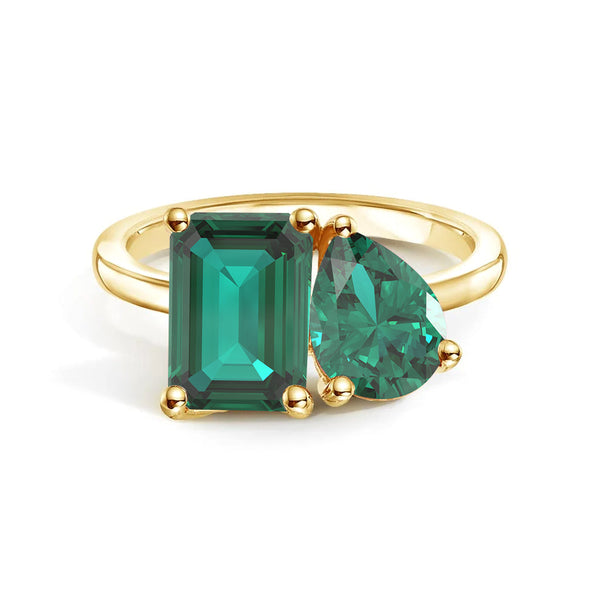 Toi et Moi Personalized Emerald Birthstone Anniversary Ring