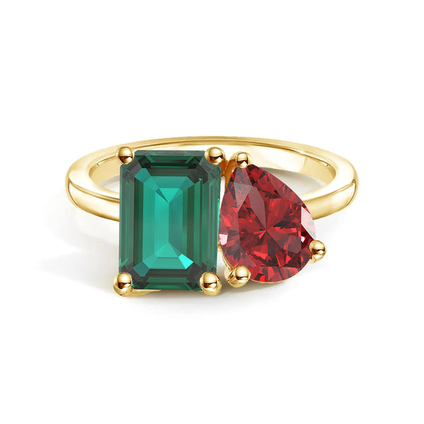 Toi et Moi Personalized Emerald Birthstone Anniversary Ring