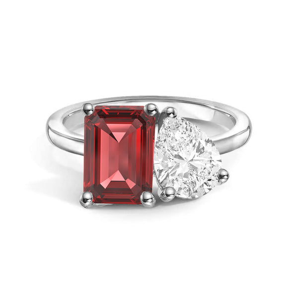 Toi et Moi Personalized Ruby Birthstone Anniversary Ring