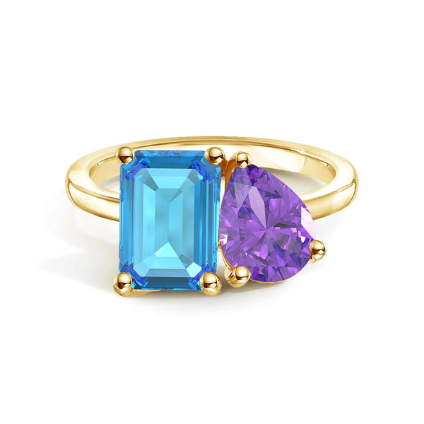 Toi et Moi Personalized Blue Topaz Birthstone Anniversary Ring