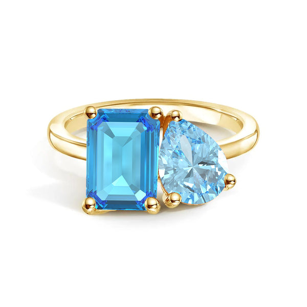 Toi et Moi Personalized Blue Topaz Birthstone Anniversary Ring