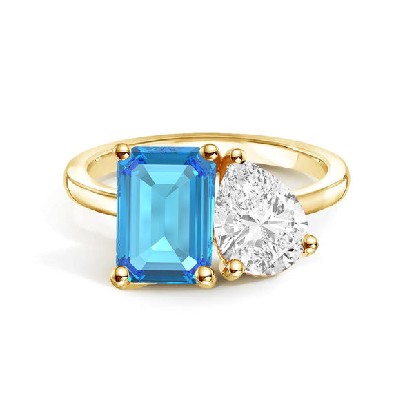 Toi et Moi Personalized Blue Topaz Birthstone Anniversary Ring