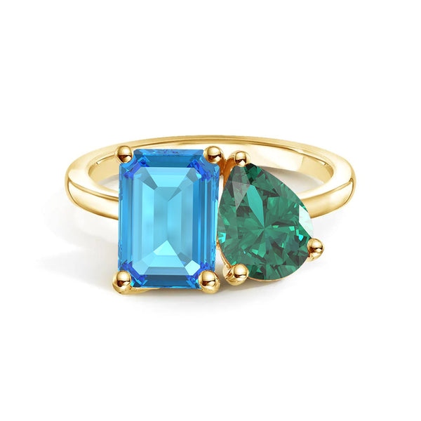 Toi et Moi Personalized Blue Topaz Birthstone Anniversary Ring