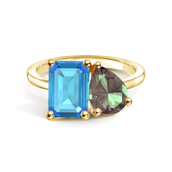 Toi et Moi Personalized Blue Topaz Birthstone Anniversary Ring