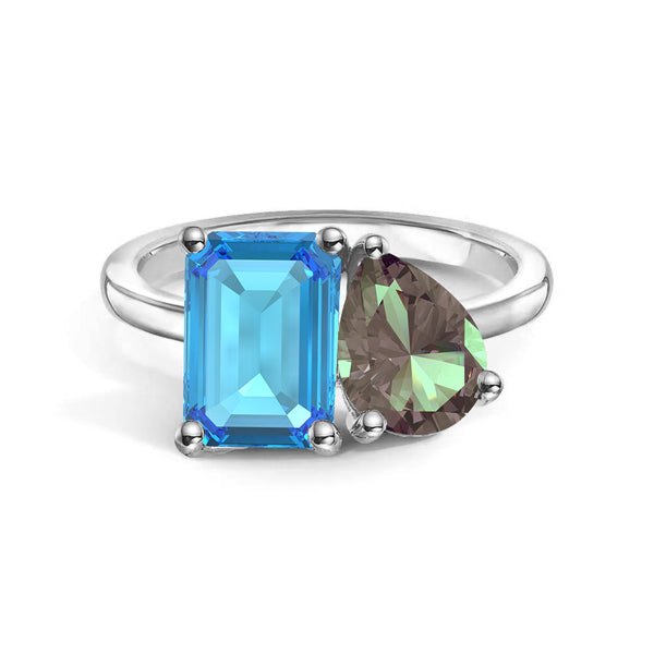 Toi et Moi Personalized Blue Topaz Birthstone Anniversary Ring