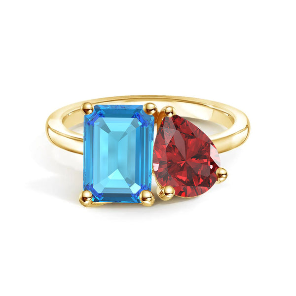 Toi et Moi Personalized Blue Topaz Birthstone Anniversary Ring