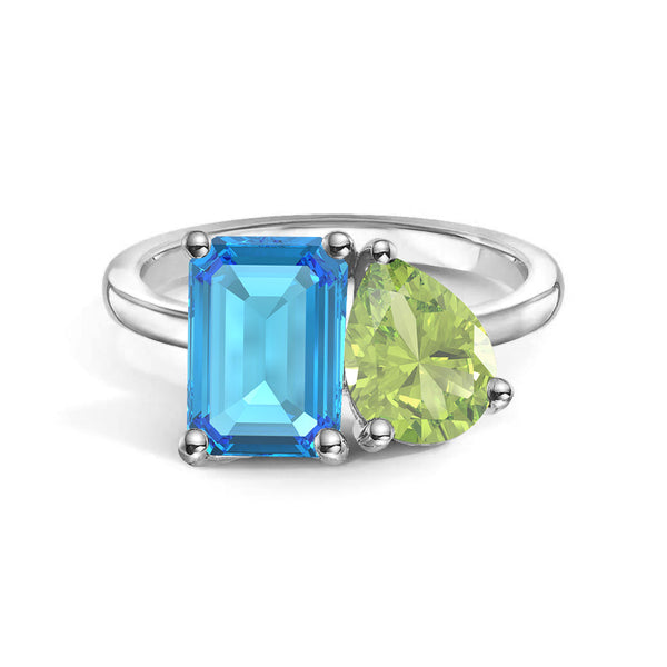 Toi et Moi Personalized Blue Topaz Birthstone Anniversary Ring