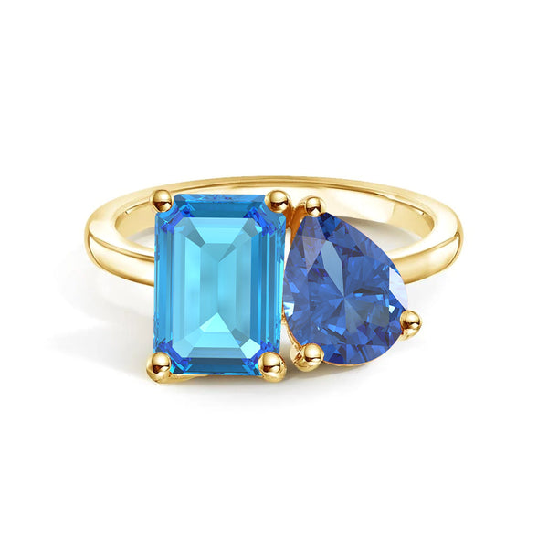 Toi et Moi Personalized Blue Topaz Birthstone Anniversary Ring
