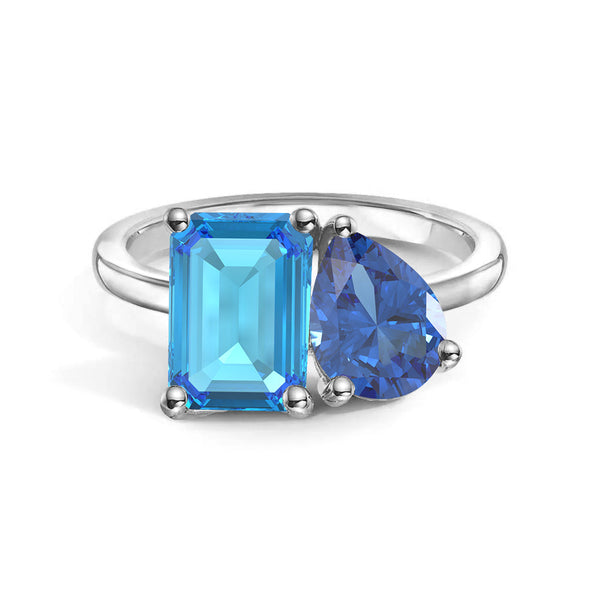 Toi et Moi Personalized Blue Topaz Birthstone Anniversary Ring