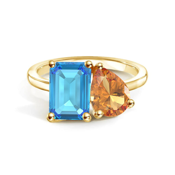 Toi et Moi Personalized Blue Topaz Birthstone Anniversary Ring